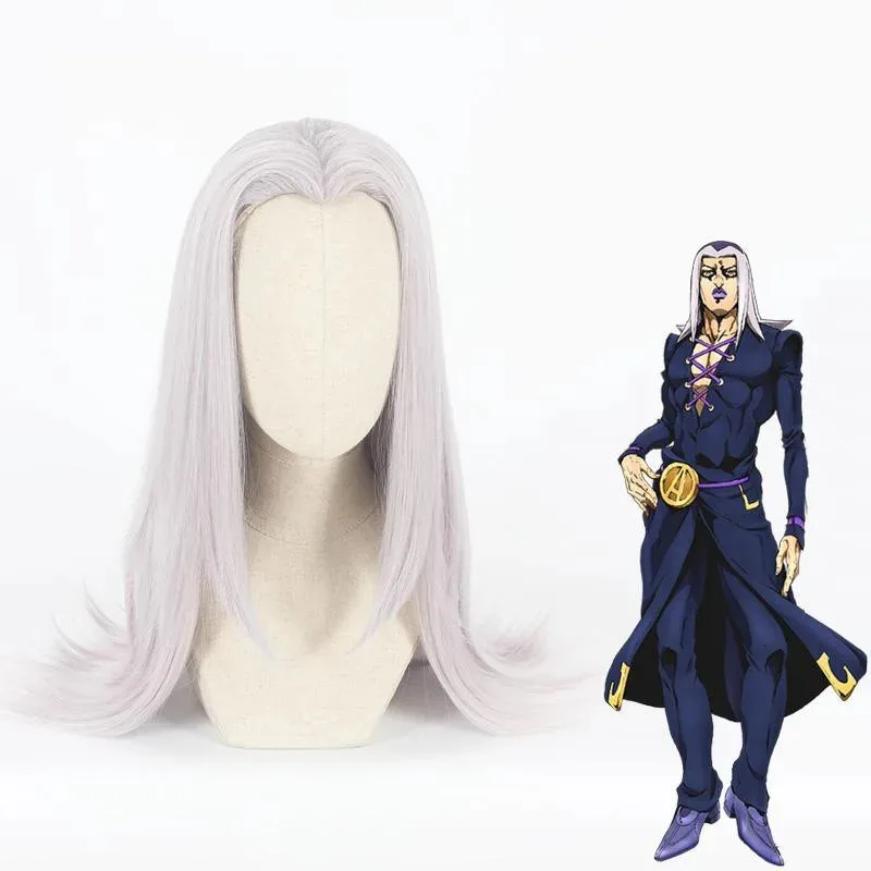 qq38Anime JOJO's Bizarre Adventure Golden Wind Leone Abbacchio Cosplay peluca PU abrigo largo capa hombre traje de Halloween