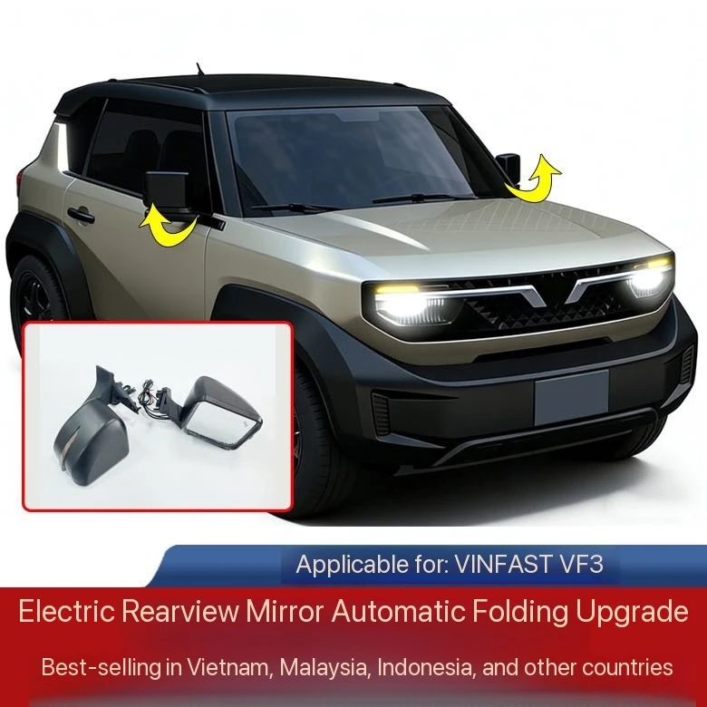 For VinFast VF3 Electric Auto Folding Side Mirror, Anti-Glare, Black, High Quality Replacement Part