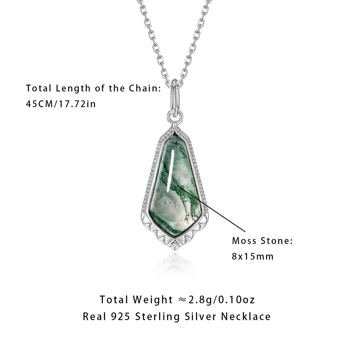 

AliMoss 8*15mm Oval Cut Moss Agate Necklace 925 Sterling Silver Pendant(18+2in) for Women Anniversary Birthday Gifts