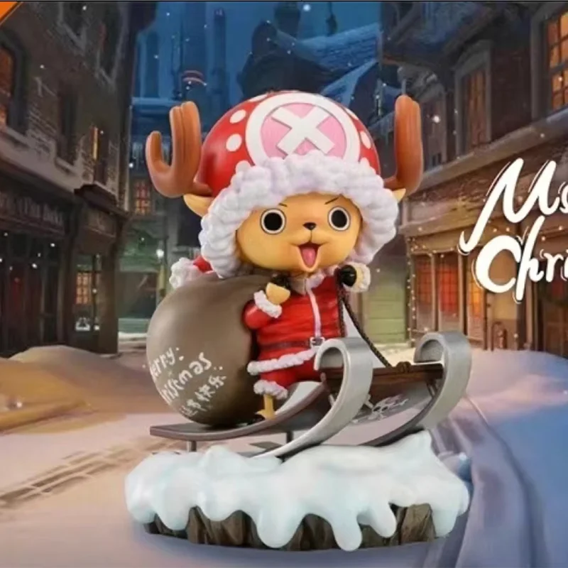 Echte 16 cm Anime Een Stuk Kerst Chopper Slee Scène Gk Actiefiguren Schattige Pop Pvc Kamer Decoratie Geschenken Op voorraad