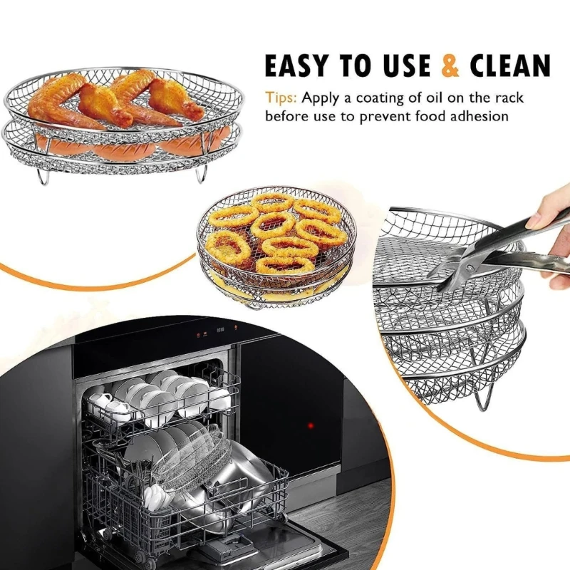 Stainless Steel Air Fryer Racks Round 3 Layer Stackable Dehydrator Racks Air Fryer Basket Tray for Ninjia. Air Fryers