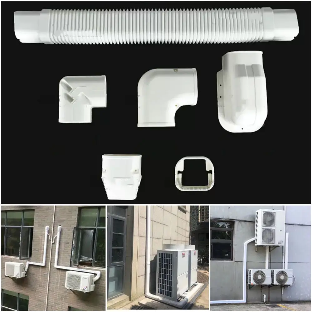 

75*65mm Air Cond Lineset Cover System PVC Easy To Install Coupling End Cap Cover Flat Elbow Weather Resistance Wall Entry Mouth