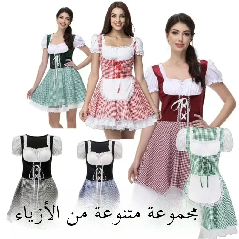 Disfraz de Halloween de Chica de la Cerveza, Vestido a Cuadros para el Festival de la Cerveza de Múnich, Traje de Sirvienta de Talla Grande, Ropa Étnica Tradicional para Mujer