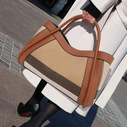 Aidrani New retro checkered women's handbag, large capacity luxury bag, canvas genuine leather bag