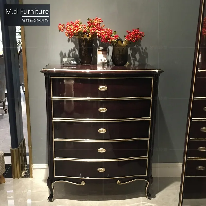 Light luxury neoclassical solid wood chest of drawers, modern simple European living room bedroom locker, red sandalwood piano p