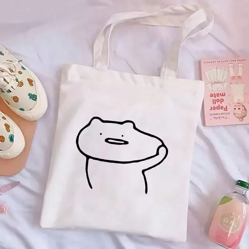 

Cute Bag Daily Use for Class Commuting Valentine'S Day Gift Fun Simple Drawing White Canvas Handbag Cartoon Fashion Shopping Bag