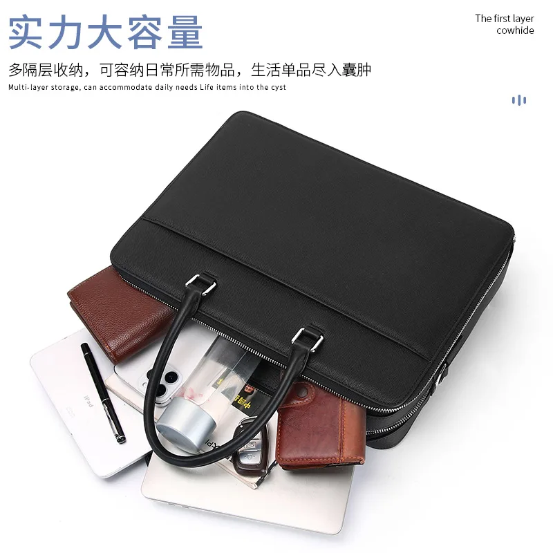 Genuine Leather Briefcase Trendy Large Capacity Business Luxury Men Bag Commuting Fashion Casual Multifunctional Men's Handbag