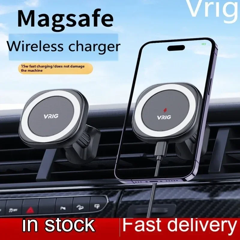 

VRIG For MagSafe Magnetic Car Air Wireless Charger Mount 15W Fast Wireless Charging Phone Holder for iPhone 14 13 12 mini Pro