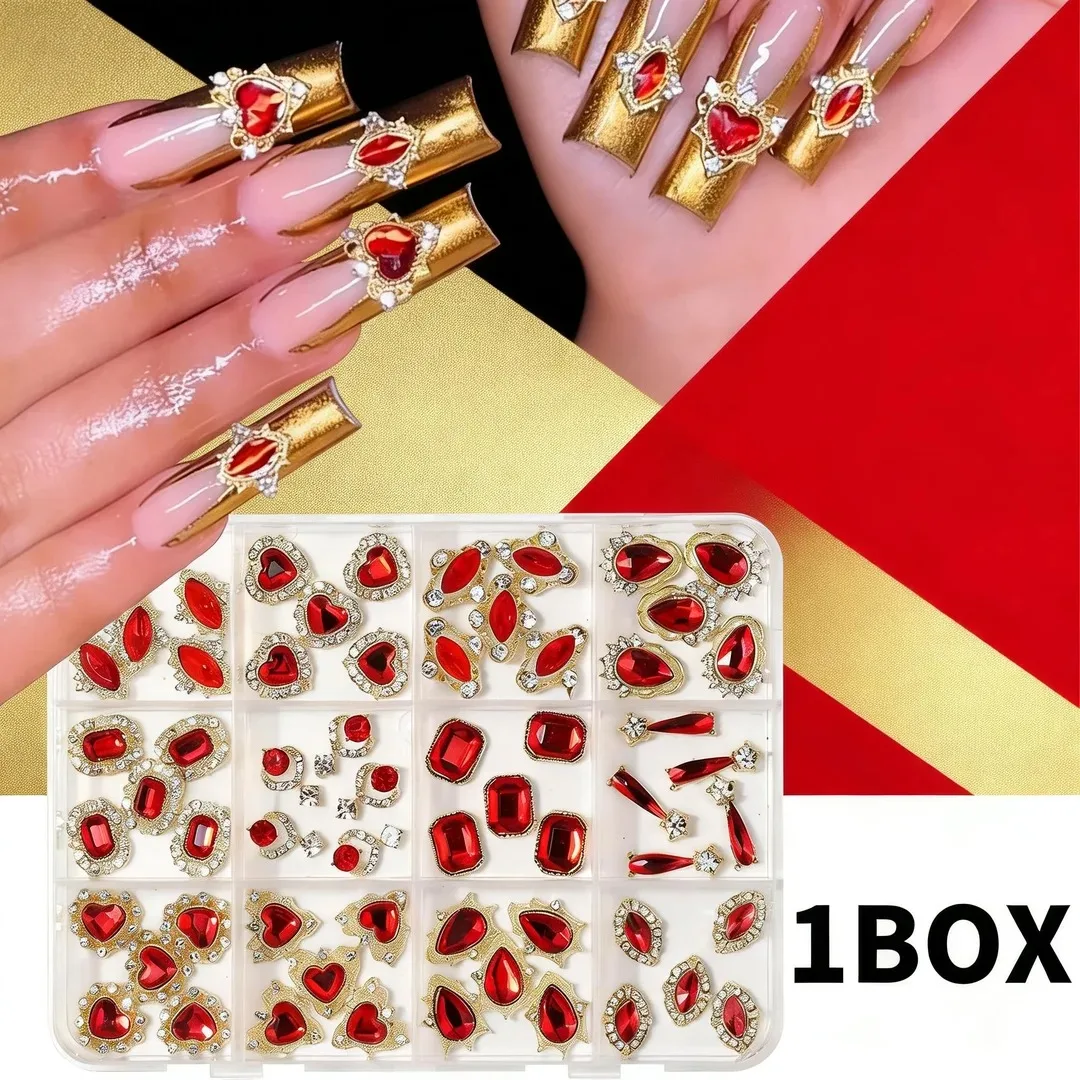 

with Tools 12Gird 3D Glass AB Crystal Nail Art Rhinestones Kit Jewelry Diamond Flatback Round Bead Charm Gem Stones for Nail Art