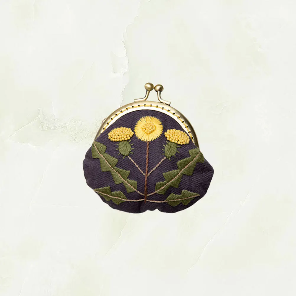 

1 set 1 Set Embroidery Starter Kit Yellow Flower Pattern Cloth Wool Needle Lock Frame Diy Coin Purse Craft Set For