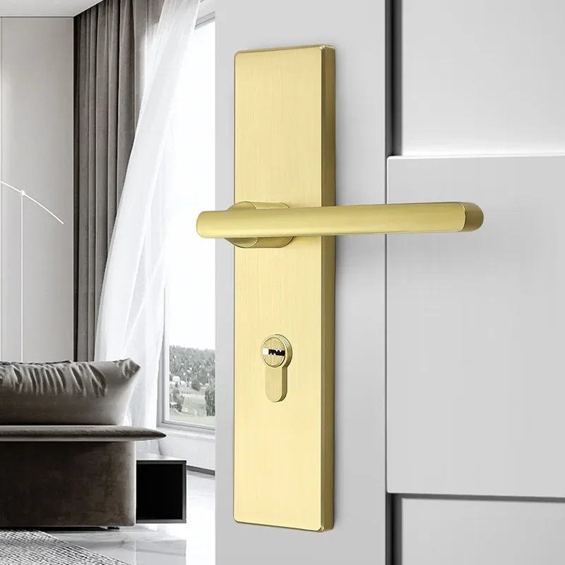 

New Chinese Style Handle Copper Brushed Door Lock for Bedroom and Bathroom Modern Minimalist Indoor Door Lock