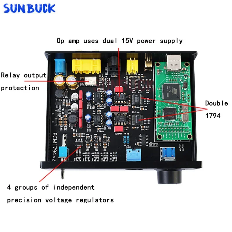 SUNBUCK Двойной параллельный декодер PCM1794 QCC5125 Bluetooth 5.1 Звуковая карта USB Усилитель для наушников Плеер лучше, чем CSR8675 5.0