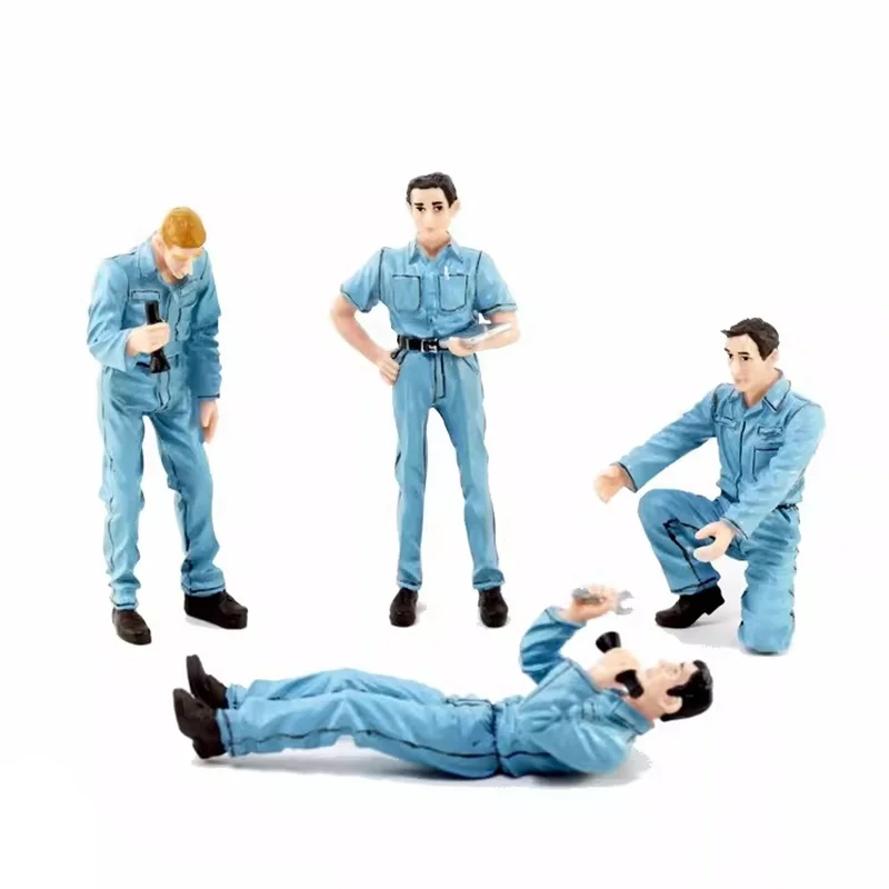 1/18 Schaal 4 Stuks Hars Reparateur Model Voertuig Reparatie Fabriek Reparatie Werknemer Scène Accessoires Action Figure Speelgoed Gift Collectie