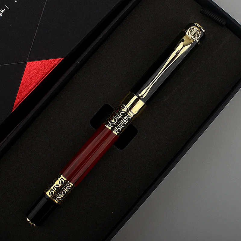 

High Quality 530 Golden Carving Mahogany Luxury Business School Student Office Supplies Fountain Pen New Ink Pen