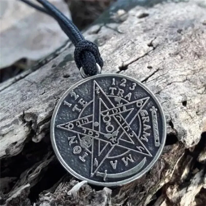 Vintage mysterious star pattern pendant necklace, Solomon lucky pentagram jewelry