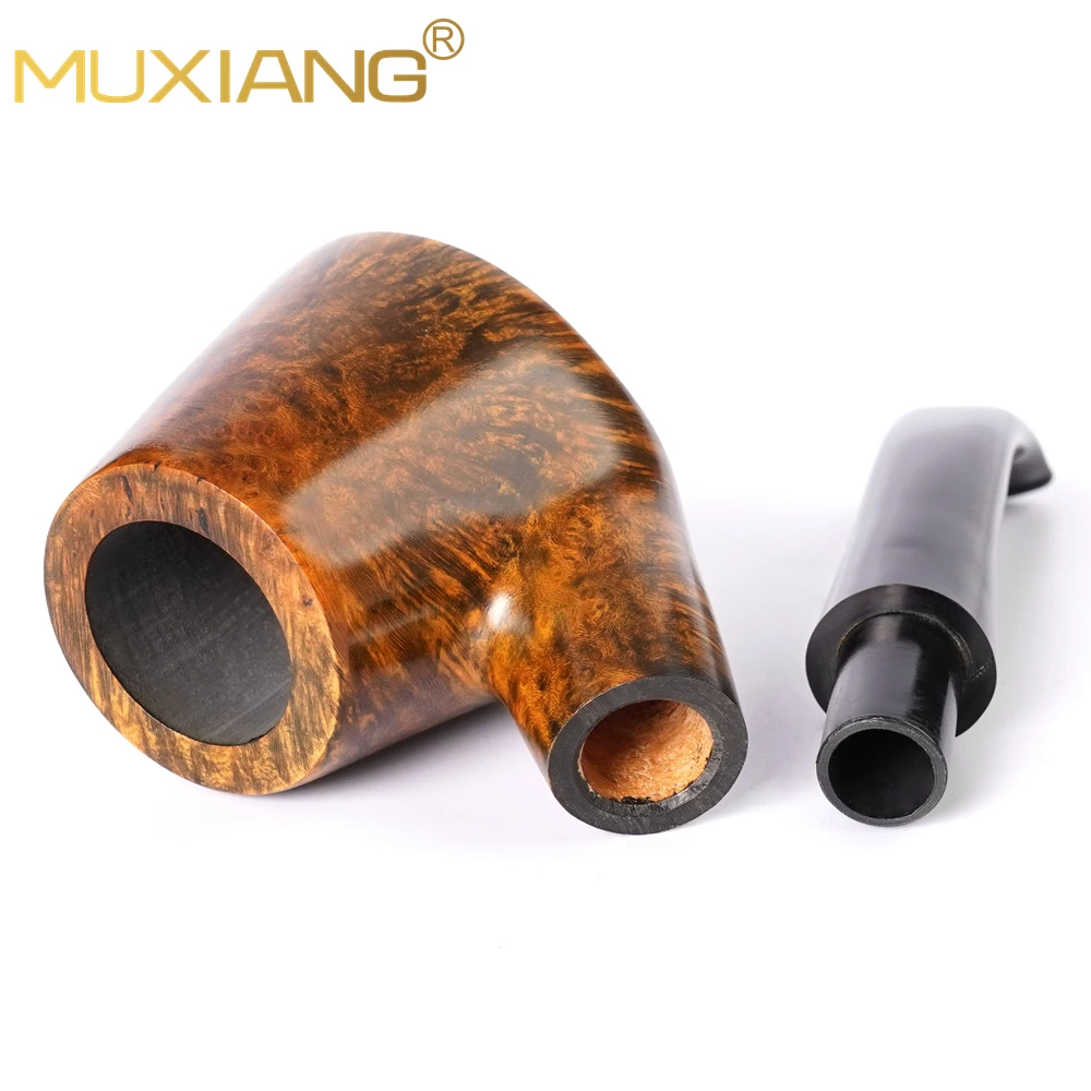 MUXIANG Small Briar Wood Tobacco Pipe Curved Handle Acrylic Pipe Mouth Desktop Pipe Portable Smoking Beginner Solid Wood Pipe