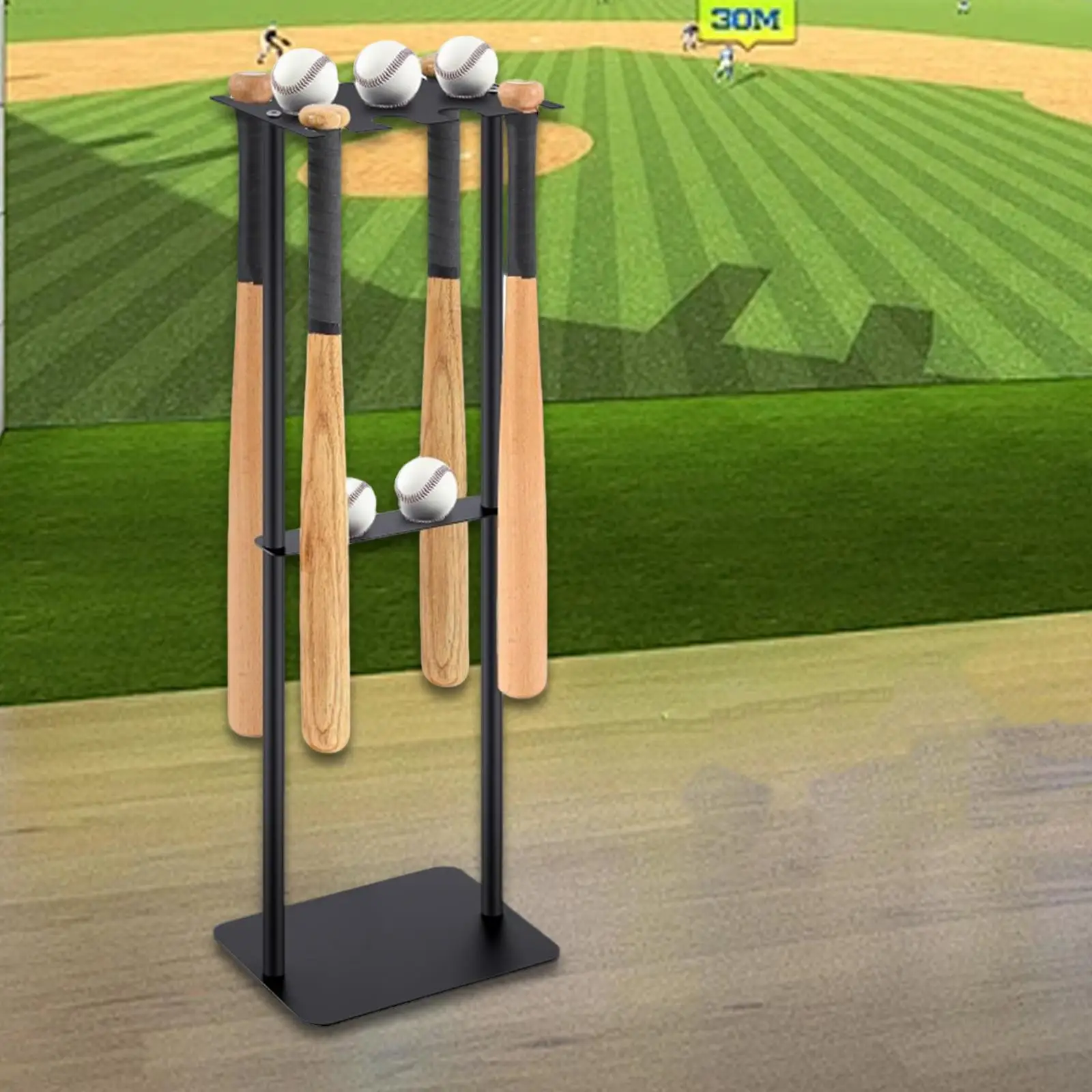 Tempat Penyimpanan Tongkat Baseball Hitam Aksesori Tugas Berat Serbaguna Rak Penyimpanan Hemat Ruang Organizer Pajangan Tongkat Softball