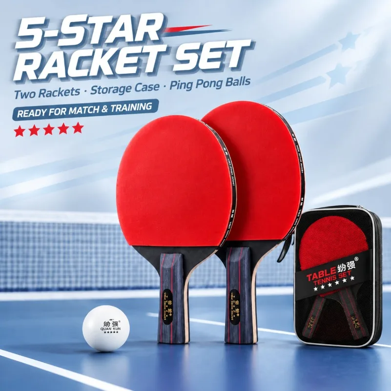 Set di racchette da ping pong RAOVTE, con lama in legno di pioppo a 7 strati, doppia gomma con superficie anteriore e posteriore, ideale per principia