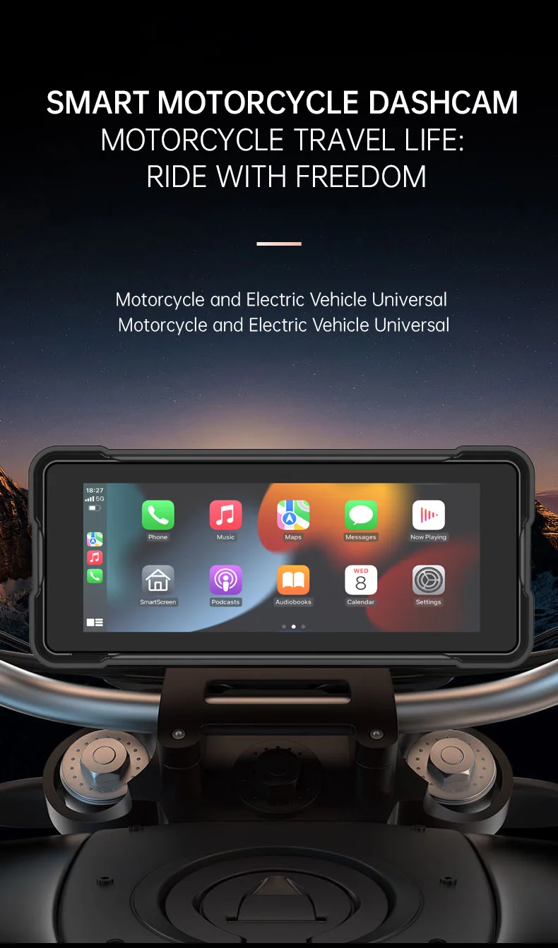 Мотоциклетный дисплей с CarPlay, портативная цифровая приборная панель, навигация для мотоциклов, Android Auto, водонепроницаемый BT-монитор
