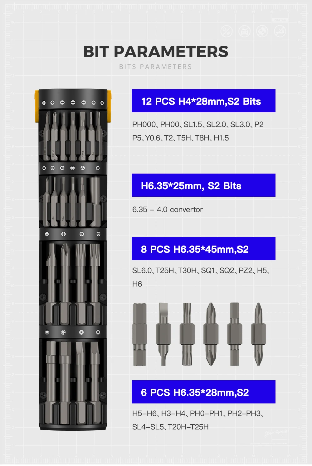 35-in-1 Präzisions-Elektroschraubendreher-Set Magnetisches Kabelloses Reparatur-Werkzeugset für Xiaomi iPhone Samsung Handy Laptop Elektronik – Detail 14