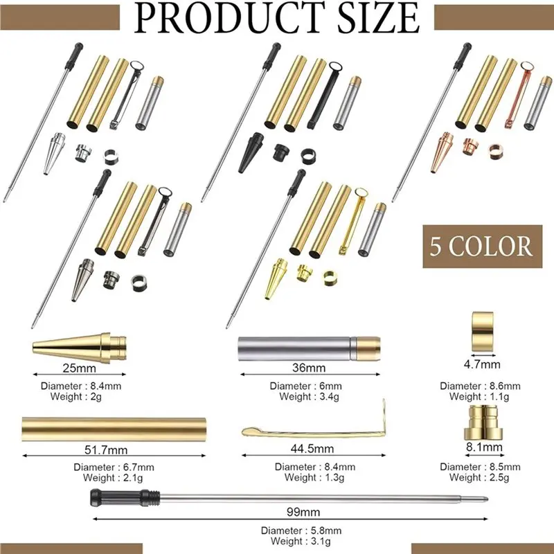 HJ-20 세트 목공 펜 키트 프로젝트 용품 7mm 슬림 펜 키트 리필 및 펜 블랭크 포함 목공용 선반 가공용