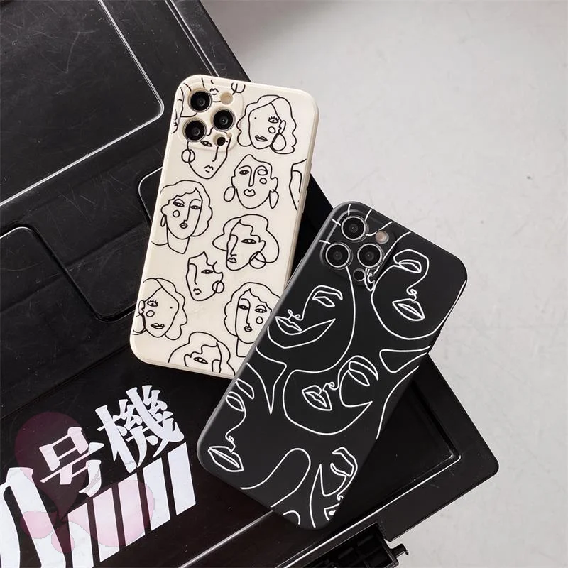 Abstract Art Geometry Women Face Phone Case For iPhone 13 Mini 11 14 15 16 Pro Max X XR XS Max 14 Plus Soft Silicone Back Cover