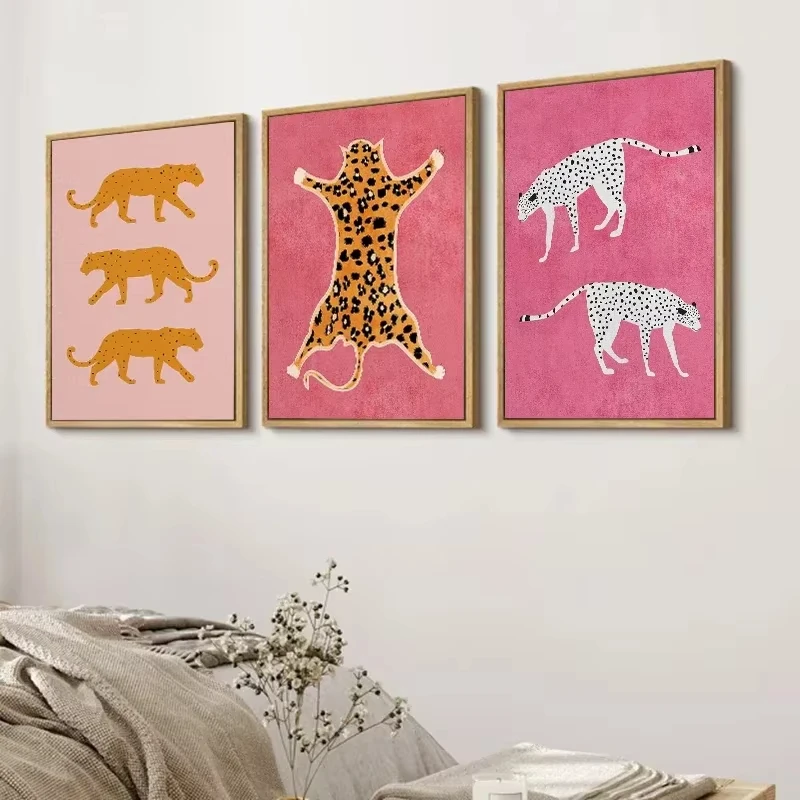 Dopamine-Inspired Colorful Animal Art Posters Leopards, Giraffes, and Zebras—Frameless Canvas Prints for Home Bedroom Decor Gift