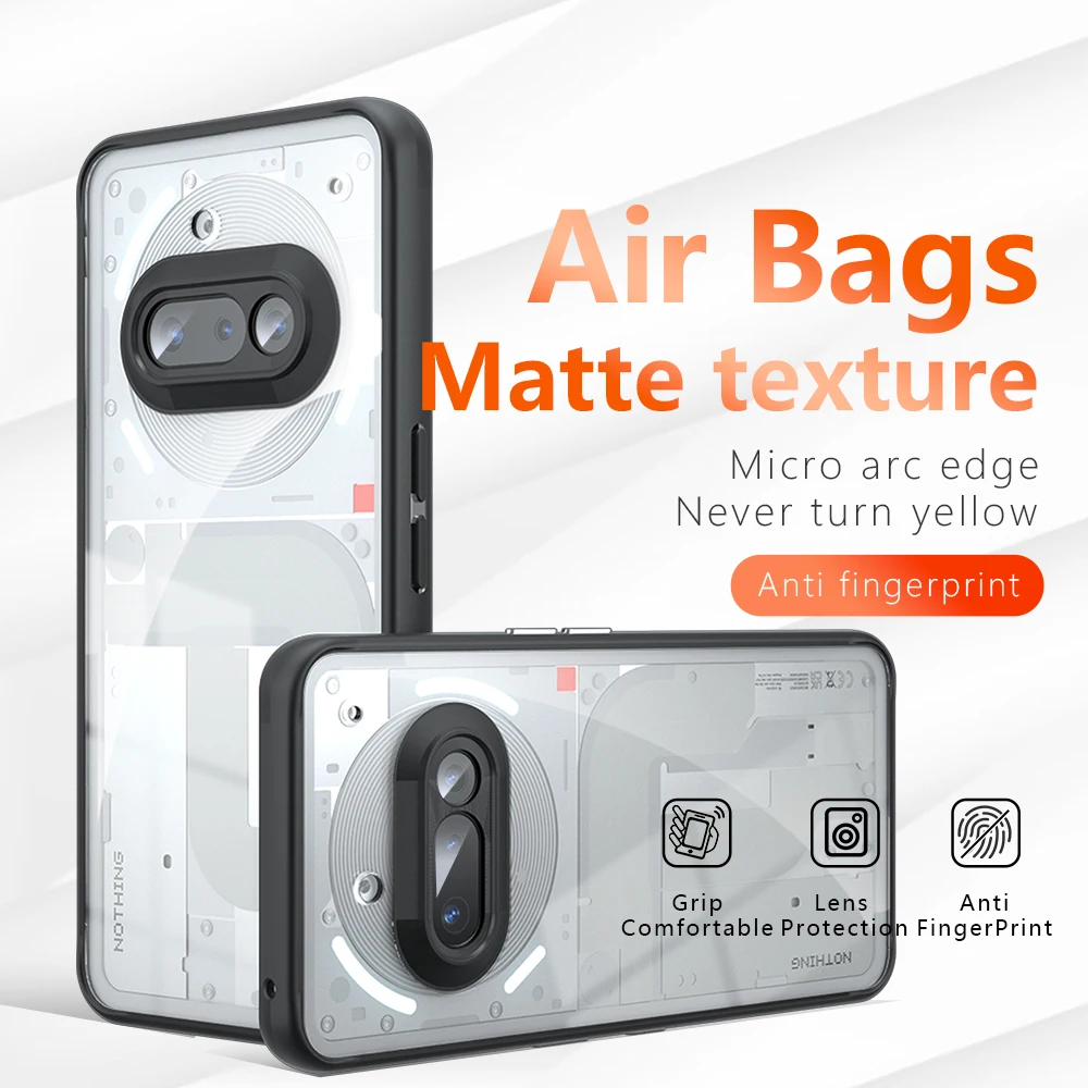 Shockproof Case For Nothing Phone 3A Frosted Skin Feel Matte Soft TPU Frame Hard Plastic Translucent Protective Cover Fundas