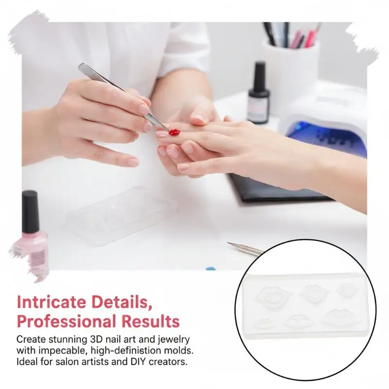 1Pcs 3D Lip Nail Art Mold Reusable Silicone Cute Nail Charm Making Tool for Women DIY Home Manicure