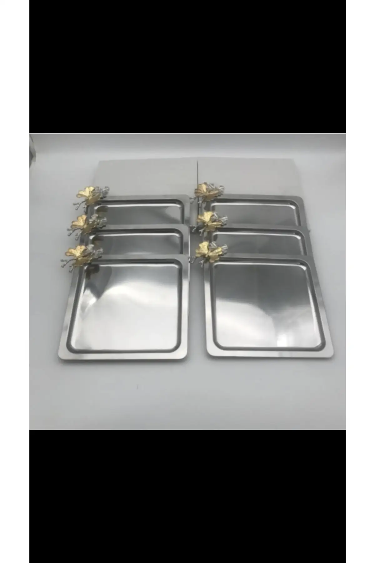 Stainless steel square 6 serving tray Tea serving tray with butterfly accessories coffee and Tea serving luxury 2022 tray