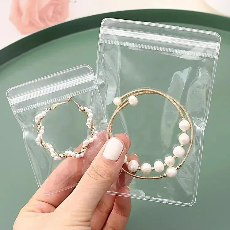 100pcs Thick PVC Jewelry Self Sealing Bag Ring Necklace Storage Sealed Transparent Anti Oxidation Bracelet Jewelry  Packing Bags