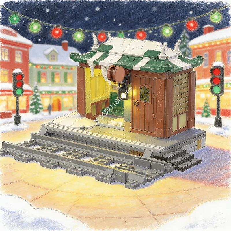 

Набор строительных блоков MOC «Железнодорожный вокзал» (322 детали), сезонная рождественская модель, архитектурный конструктор, креативный подарок на Рождество, идея для игрушки