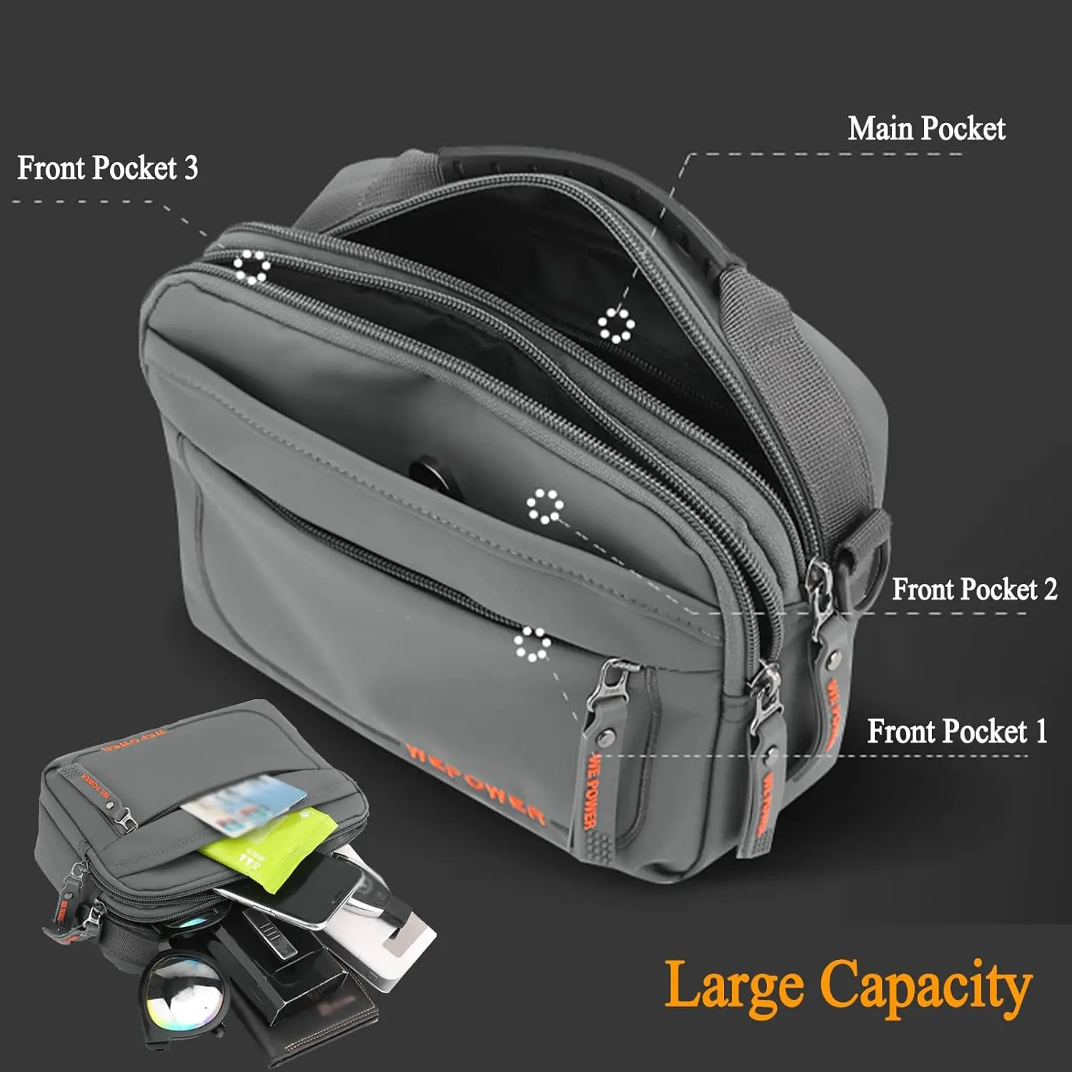 Multi-Functional Nylon Man Casual Crossbody Messager Bag Water-Resistant Shoulder Travel Waist Bag Upper Hangle Daily Works Bag