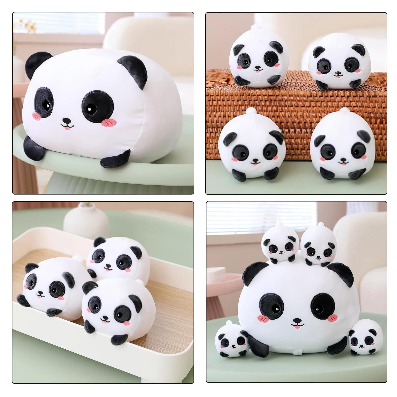 Cute Kawaii Panda Plush with 4 Baby Panda Plushies Stuffed Soft Animal Panda Pillow Christmas Gift for Kids Valentine Present