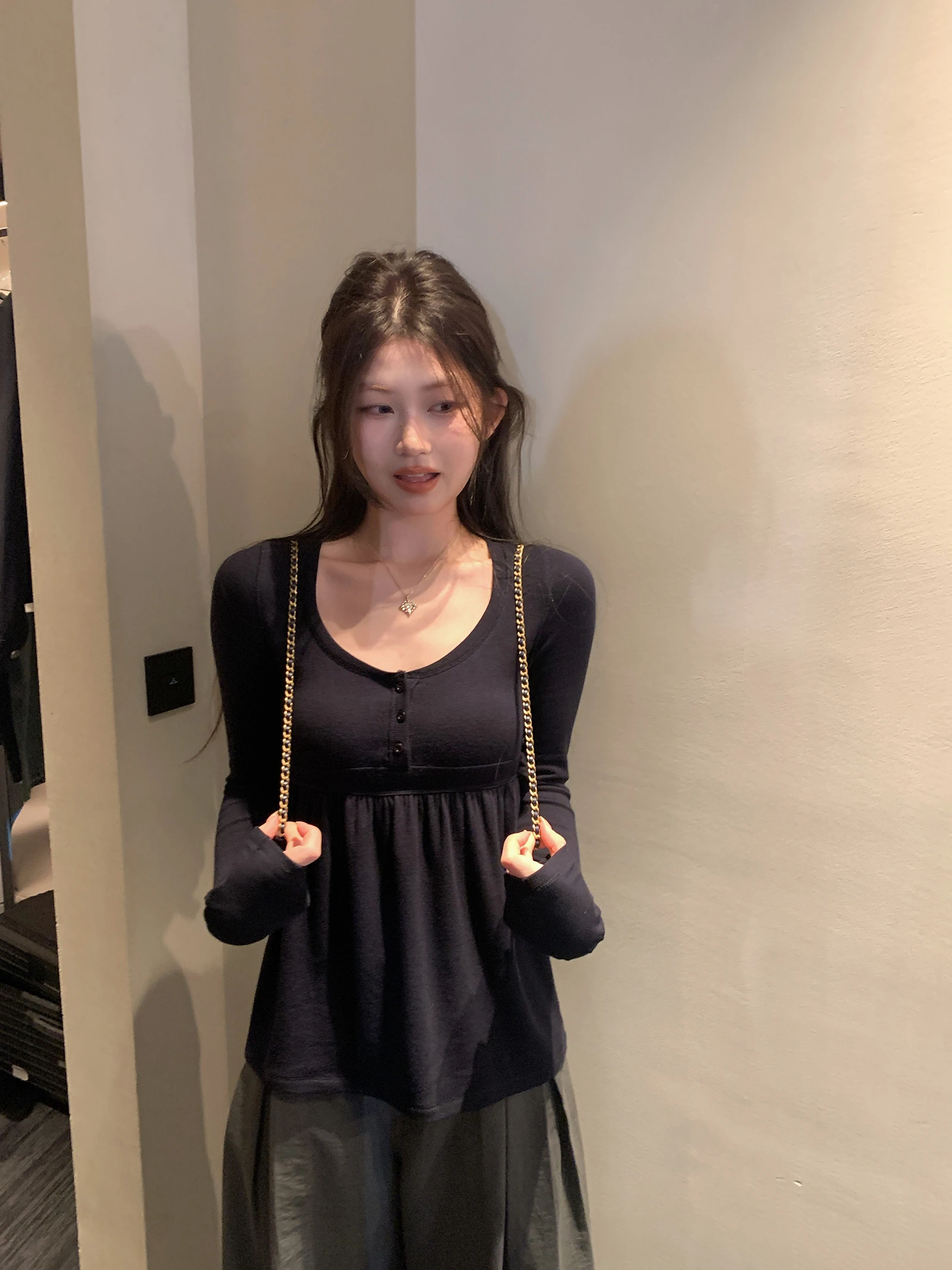 

Girls Sequel Fro Long Sve Velour Polka Dot Waist Cinched Belted Top Spring 2026 Regular Fit U-Neline Casual Wear