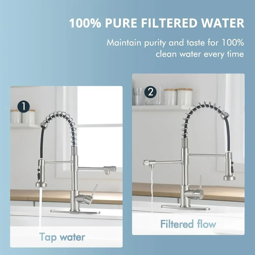 3-in-1プルダウン式業務用シングルハンドルブラッシュニッケルキッチン蛇口（フィルターなし）