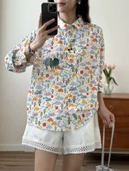 2026 Women's Autumn Clothes Mori Girl Pure Cotton Cartoon Tree Forest Print Shirts and Blouses for Women Kawaii Clothes