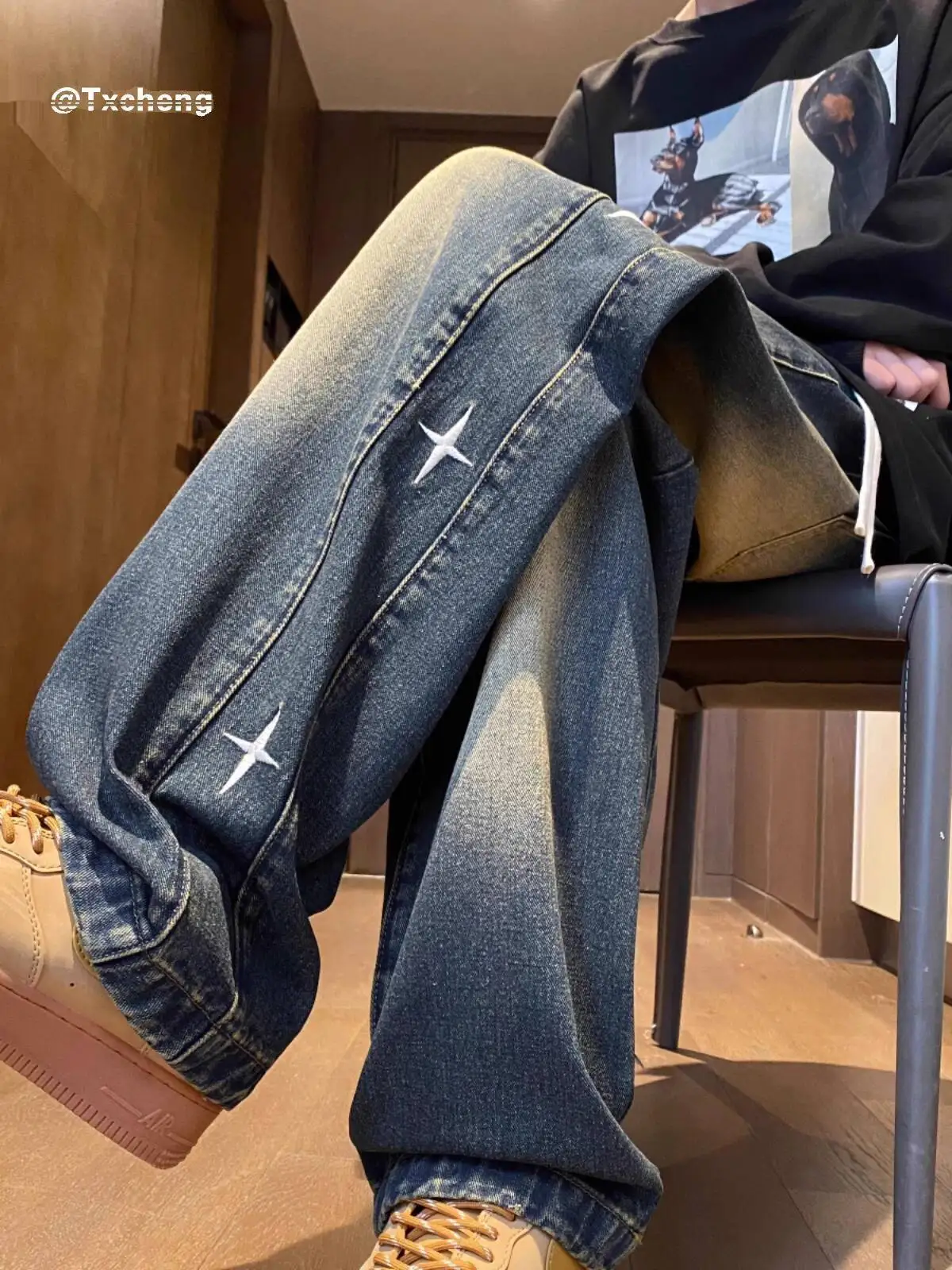 Men's Jeans Plus Size 8XL Up Vintage Denim Pants Retro Loose Straight Leg Style INS Wide Leg Floor Length Pants