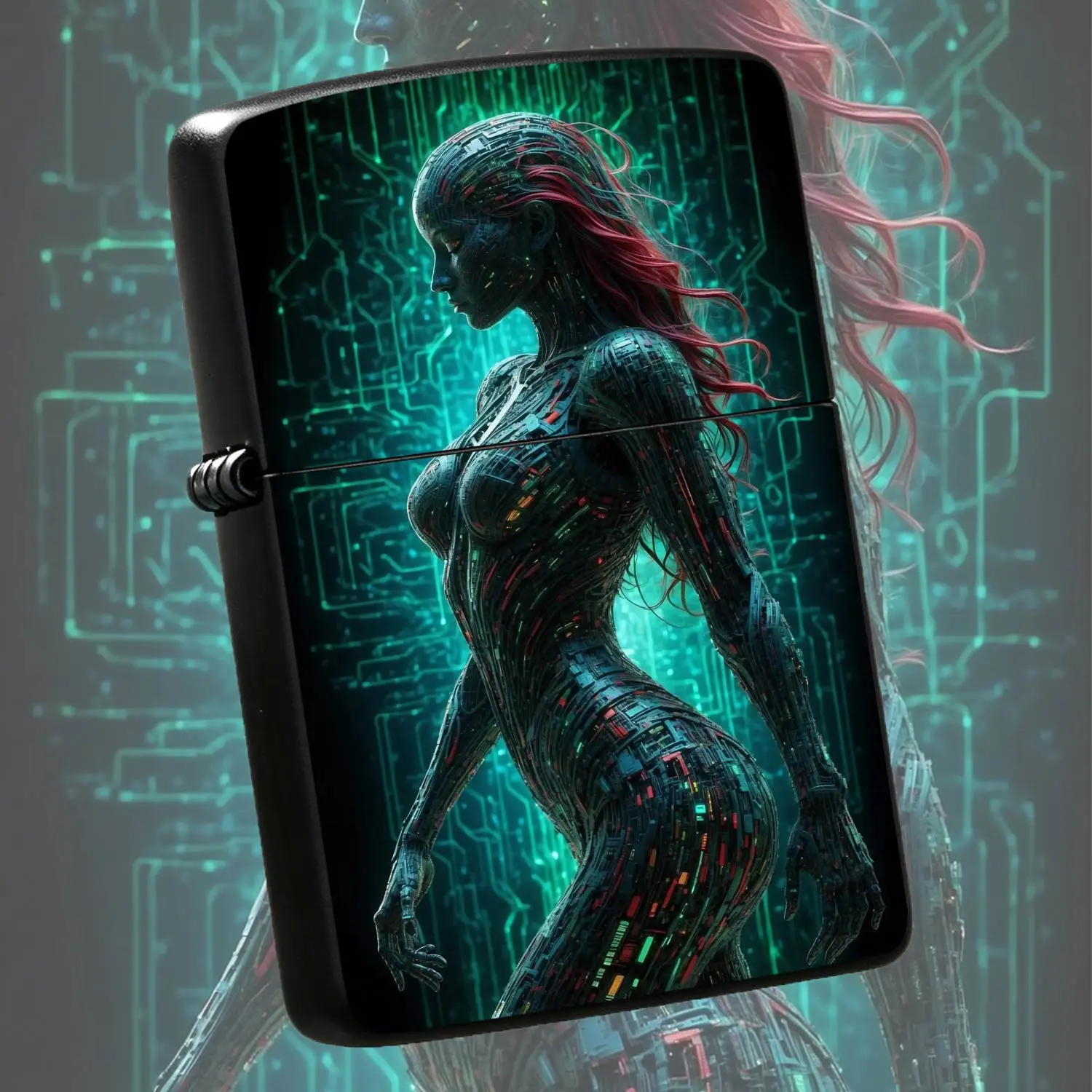 Cyber Cyborg Themed Portable Lighter, Cool Neon Art Print, Stylish Creative Accessory, Practical High-Definition Atmospheric Ignition Item For Daily Use, Outdoor Activities, Gifting And Personal A Humorous And Interesting Lighter