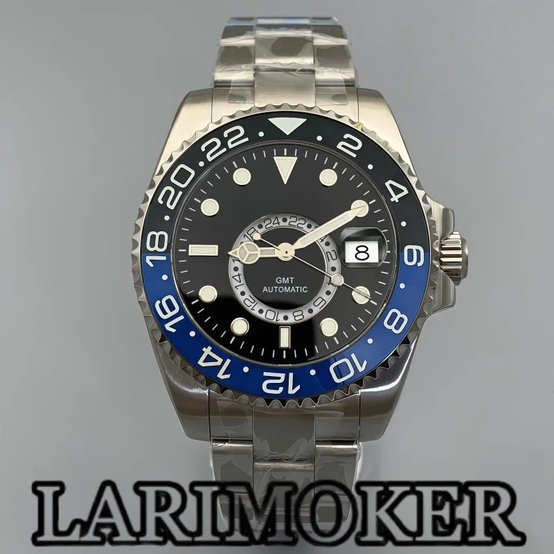 

Мужские автоматические часы LARIMOKER 43 мм GMT с синим светящимся сапфировым стеклом, корпус и браслет из нержавеющей стали, механизм DG5833