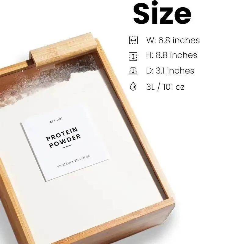 New Household Kitchen Bamboo and Wood Sliding Grain Storage Box Wooden Food Storage Box Dispenser 4