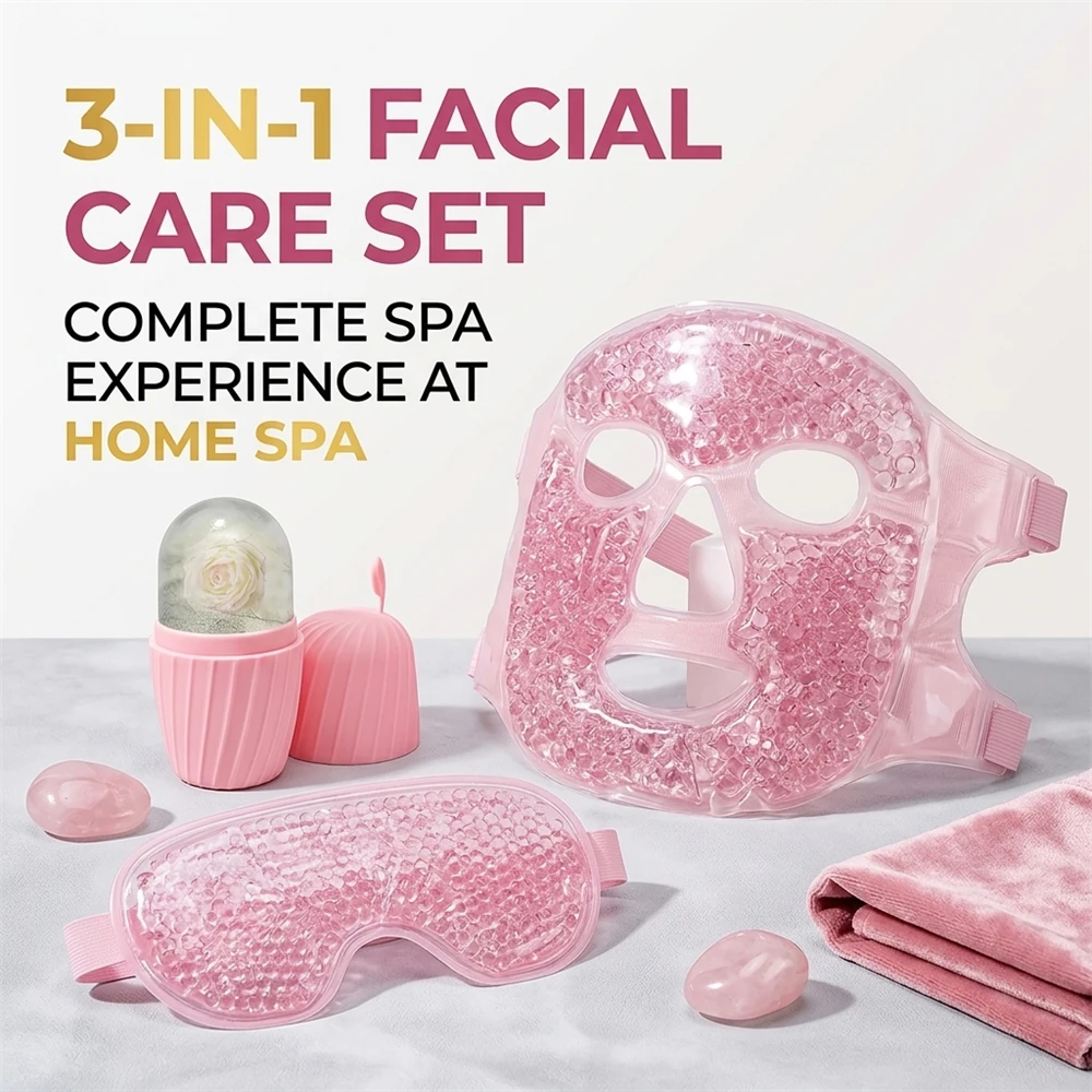 3Pcs Reusable Gel Face Mask Set Hot Cold Compress Eye Pad Silicone Ice Roller Mold Skin Care Beauty Tool Shrink Pores Face Lift
