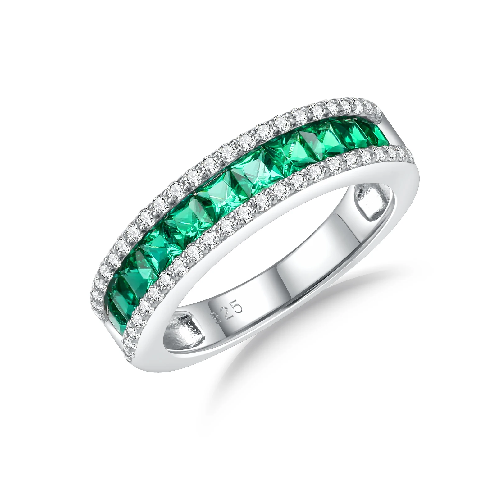

SEASKY Emerald Blue Sapphire Rings for Women 925 Sterling Silver Eternity Band Lab Princess Cut Created Gemstone Ring