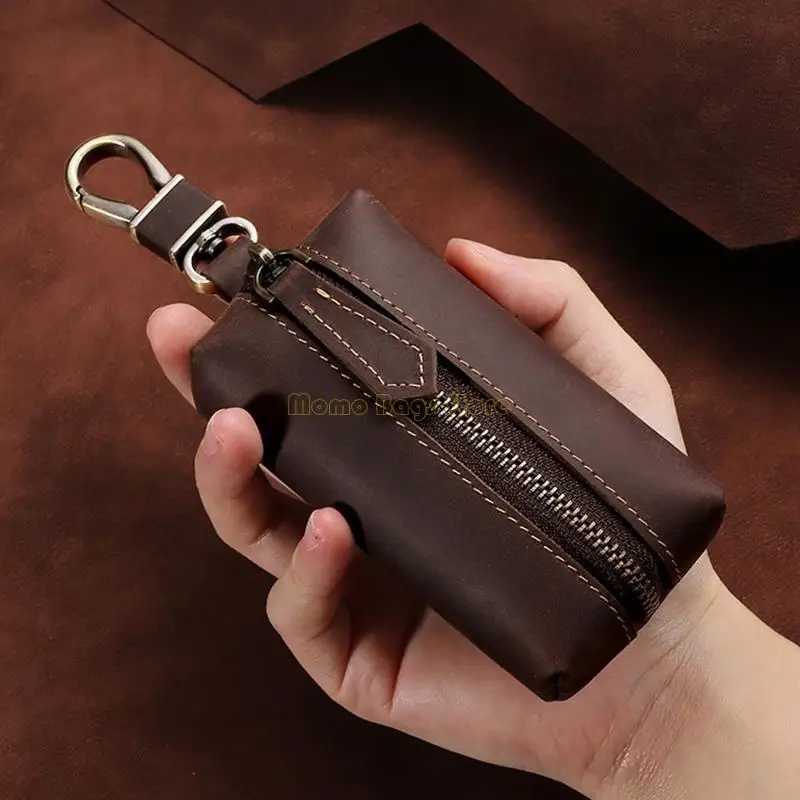 

X90d Men Men Fashion Headse Soild кожи кожи кошелек мешочек с карманом на молнии Keyring