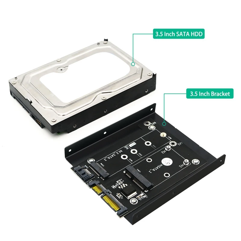 Versión actualizada 2 en 1 MSATA / M.2 NGFF SSD a tarjeta adaptadora convertidora SATA3 dual con soporte HDD de 3,5 pulgadas