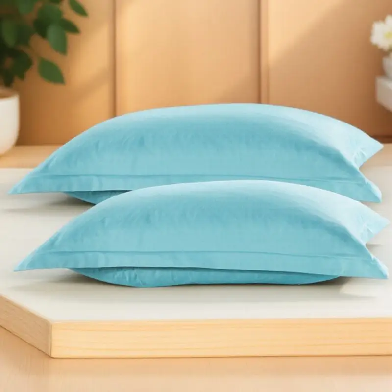 1Pair Premium Light Blue Pillowcase Bright Solid Color Comfortable Envelope Opening Decorative Cover Bedding Insert