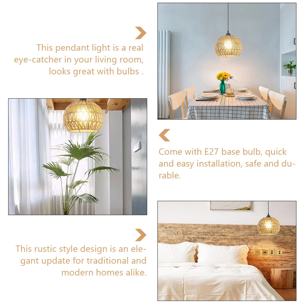 

Woven Dome Shade Rustic Style Ceiling Light E27 Bulb Easy Install for Kitchen Dining Room Living Bedroom Loft Farmhouse