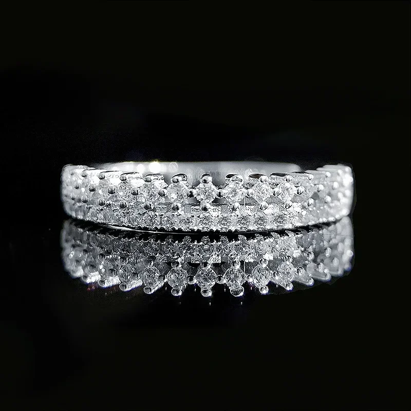 SpringQiaoer 2024 Trend 925 Sterling Silver Ins Cool Wind Overlapping Row Crystal Zircon Engagement Ring Fine Jewelry Gifts