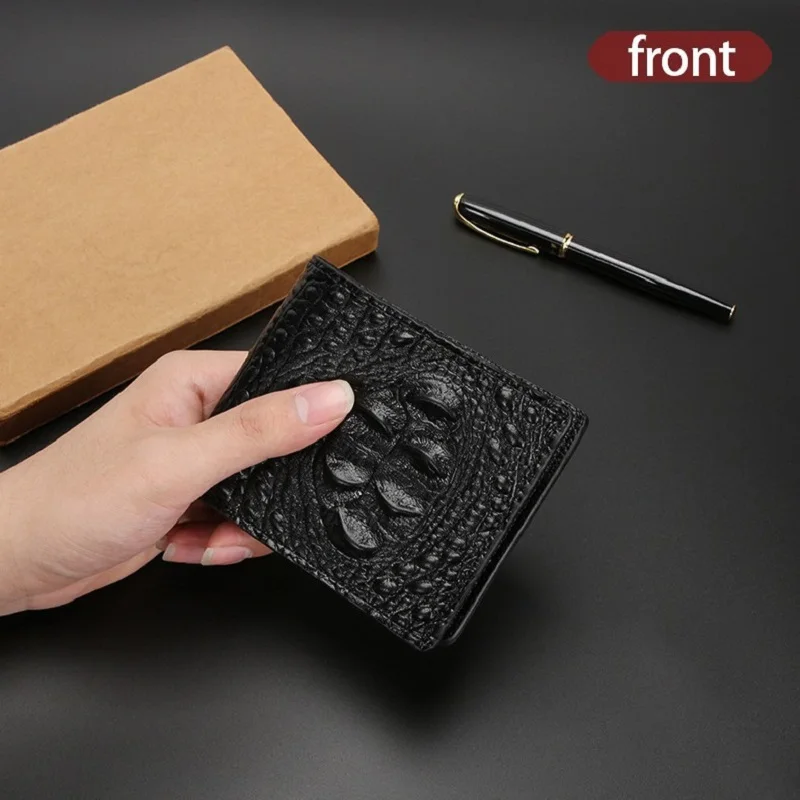 Men's Slim Leather Wallets Crocodile Pattern Business Front Pocket Wallet Bifold Stylish Short Extra Capacity Cardholder Wallet