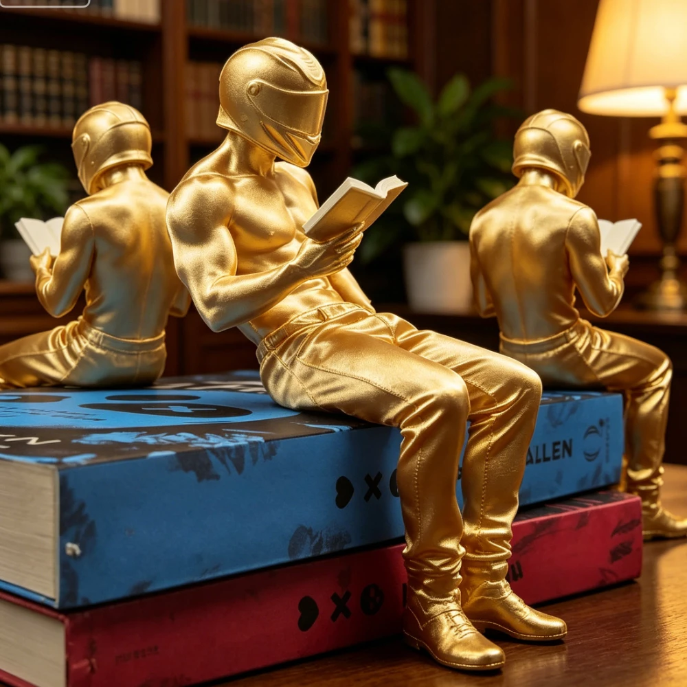 Motorcycle Muscle Reading Man Sitter Figurine Diy Paint Sexy Fitness Desktop Ornament Decor for Bookcase Decor & Unique Men Gift